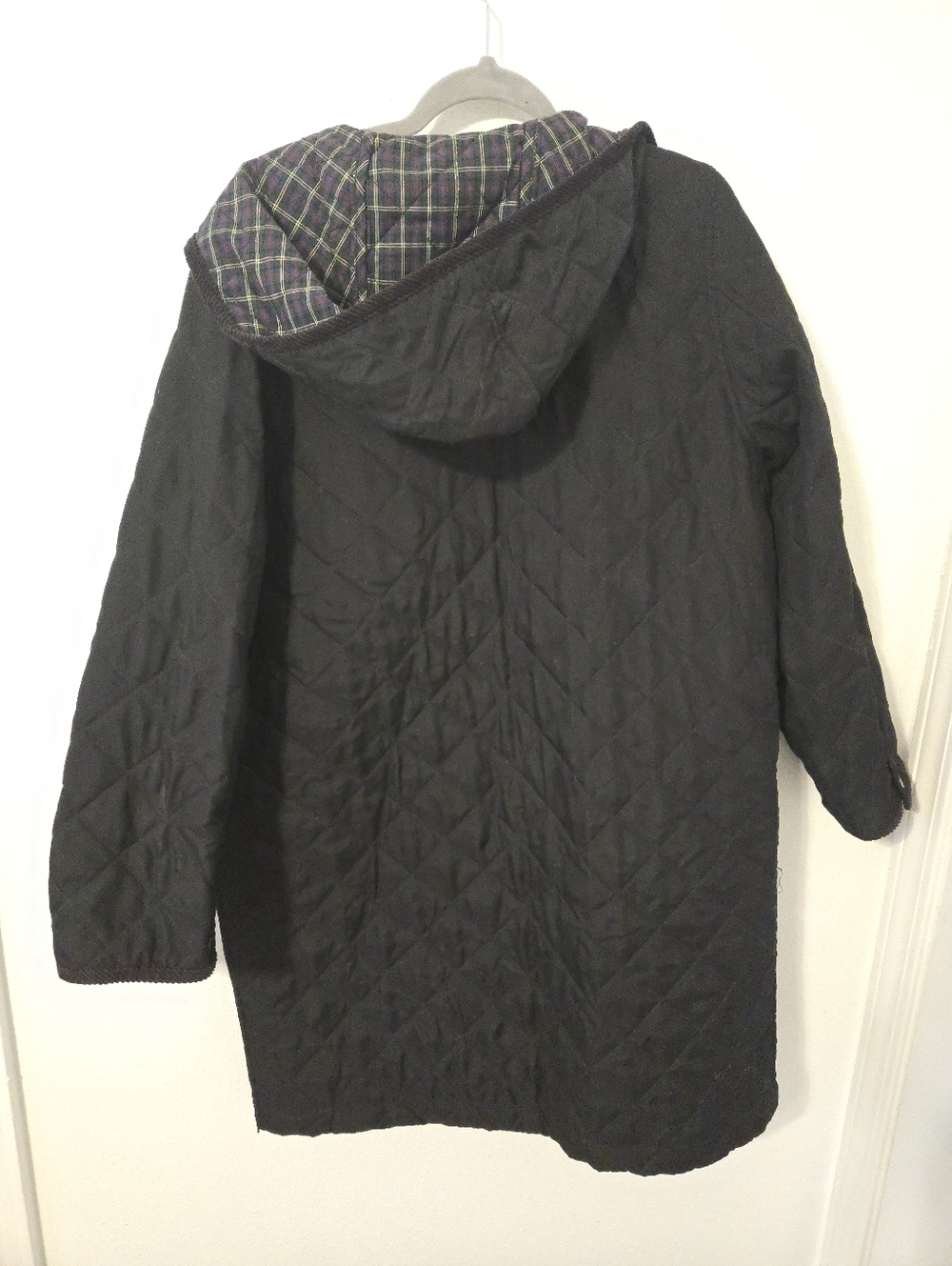 Vintage LRL Lauren Ralph Lauren Womens Large Jacket Black Diamond Quilted Hooded - Picture 2 of 9